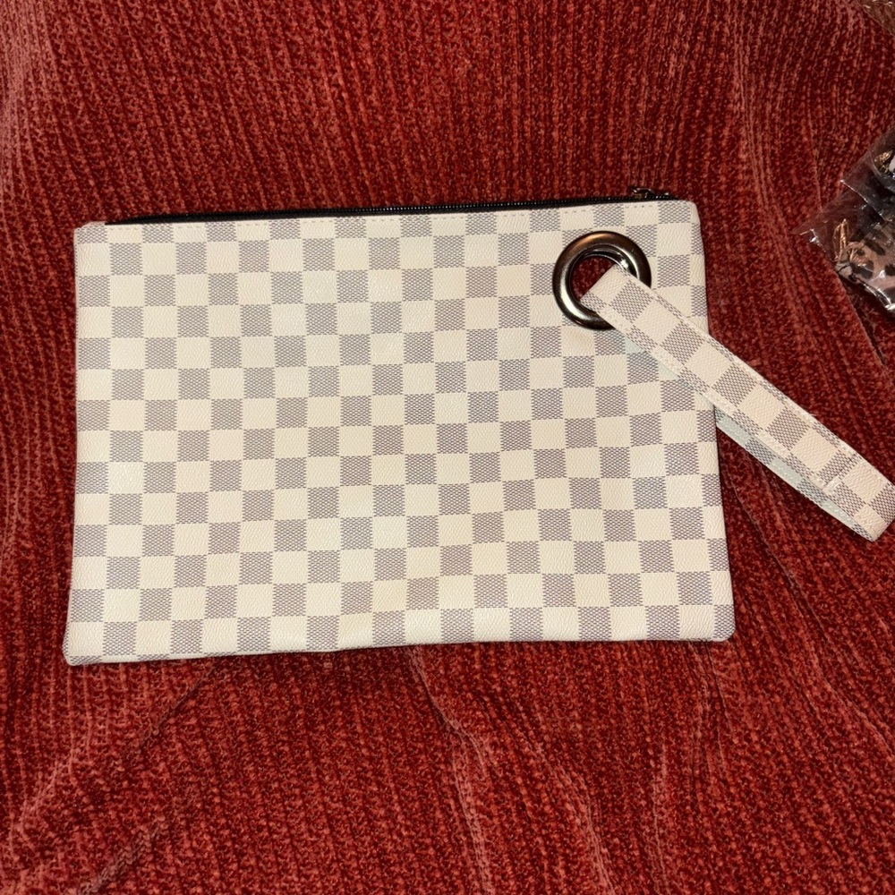 Checkered White and Gray Clutch